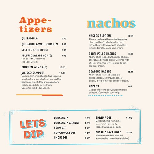 Mexican design with the title 'Fun menu design for established Mexican Restaurant'