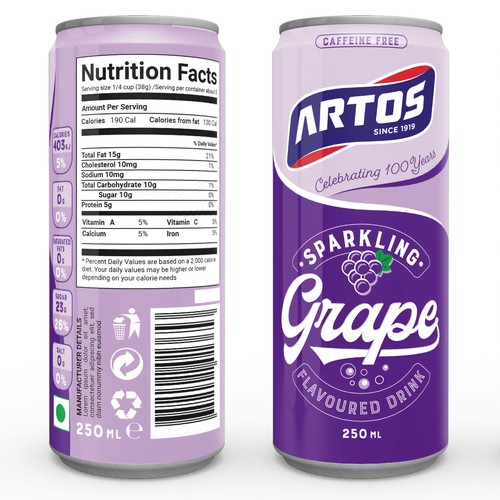 Retail packaging with the title 'ARTOS / Sparkling drink / Packaging design'