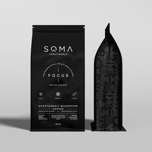 Sophisticated packaging with the title 'Packaging design for Adaptogenıc Mushroom Coffee'