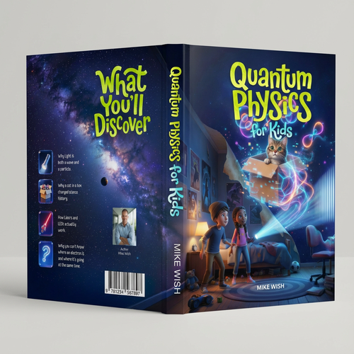Science book cover with the title 'Quantum Physics for Kids" - Full Book Cover Design'