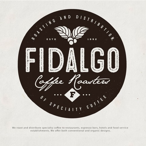 Gray and brown design with the title 'Fidalgo Coffee Roasters'
