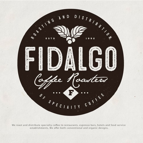 Yellow and brown design with the title 'Fidalgo Coffee Roasters'