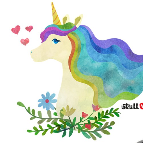 Textured design with the title 'Lovely unicorn with rainbow mane'