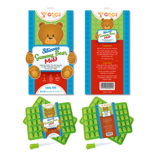 Mockup packaging with the title 'Create a fun and sylish gummy bear package sleeve'