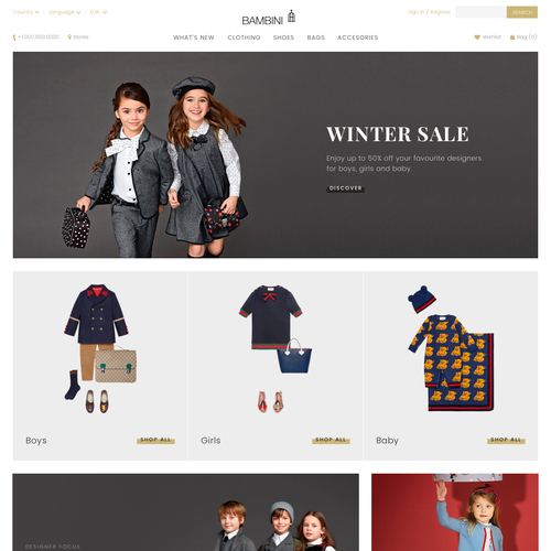 Online store website with the title 'Web Design Concept for Kids' Fashion Store'