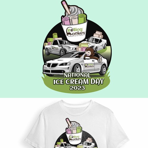 Anniversary t-shirt with the title 'Rolling Monkey Ice cream design'