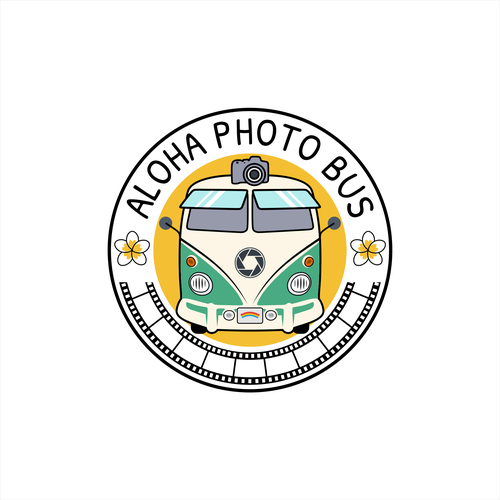 Photo booth design with the title 'Aloha Photo Bus'