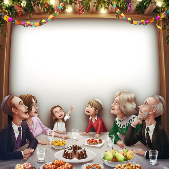 Interior design illustration with the title 'Sukkah (Jewish Hut) Scene '