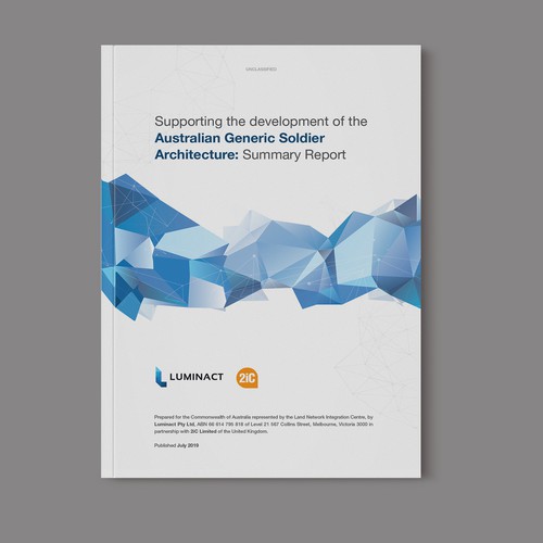 Report design with the title 'Supporting the development of the Australia Generic Soldier Architecture: Summary Report '