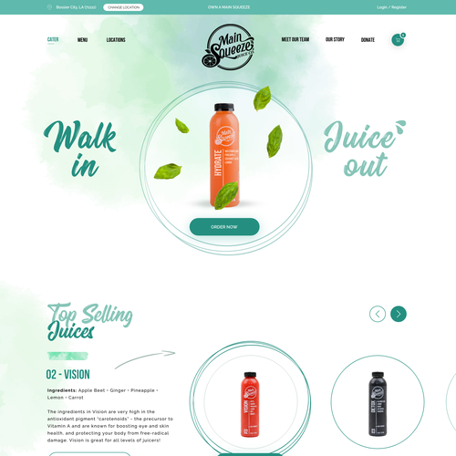 Homepage website with the title 'Main Squeeze - Juice and Smoothie'