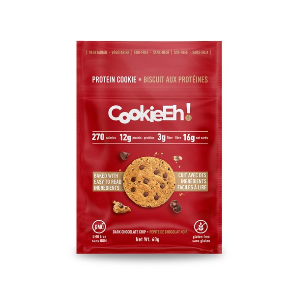Cookie packaging with the title 'CookieEh! Protein Cookie'