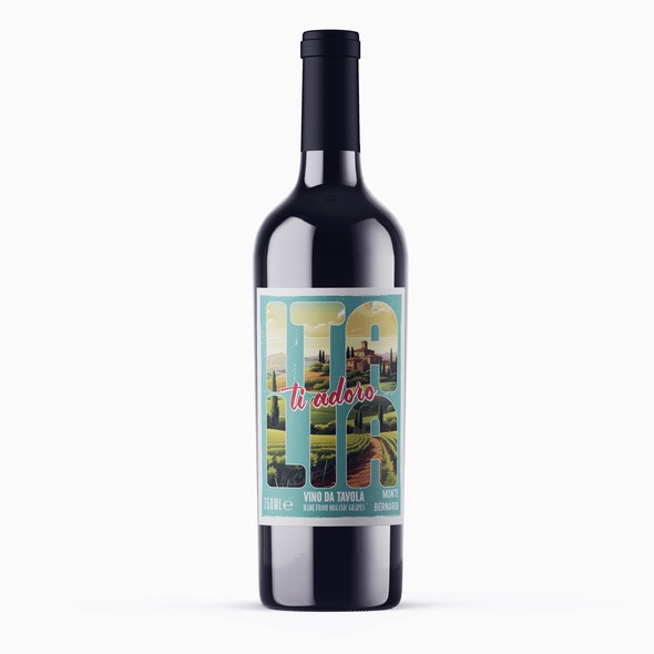 Winner label with the title 'ITALIA ti adoro - wine label'