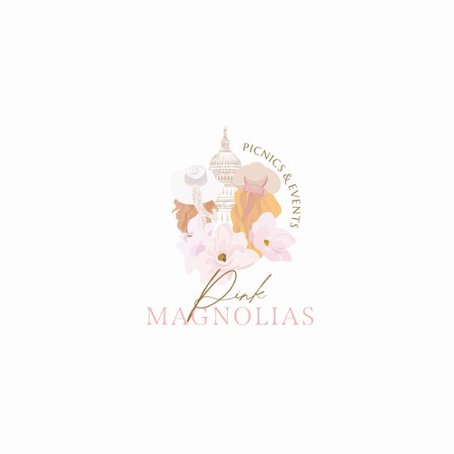 Magnolia design with the title 'Unique bespoke design for Pink Magnolias Picnics & Events '