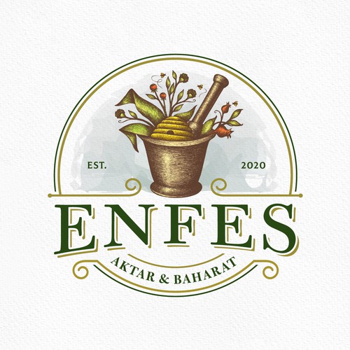 Honeycomb design with the title 'Natural Herbs Mortar Logo'