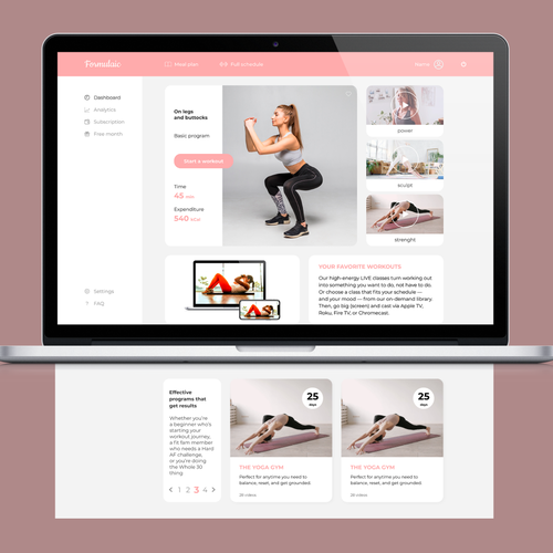 Page design with the title 'Design a user's work page for the fitness company'