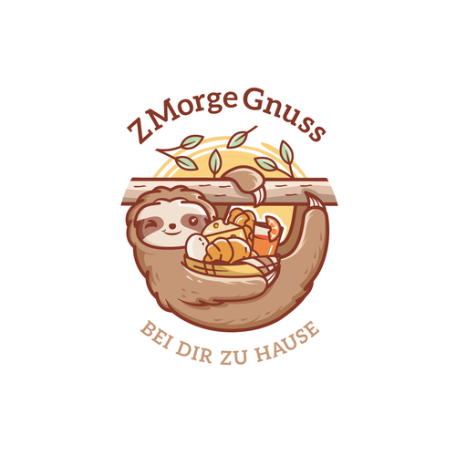 Sloth logo with the title 'Cute sloth for breakfast delivery service'