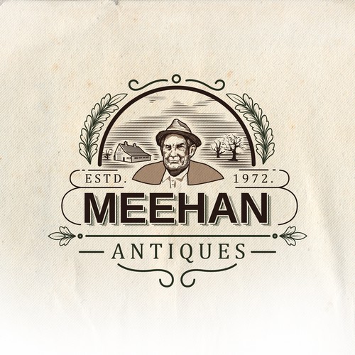 Brown logo with the title 'Meehan Antiques'