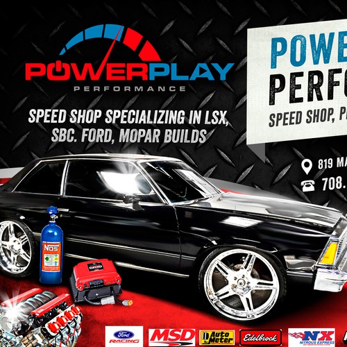 Power design with the title 'POWER PLAY PERFORMANCE FLYER'