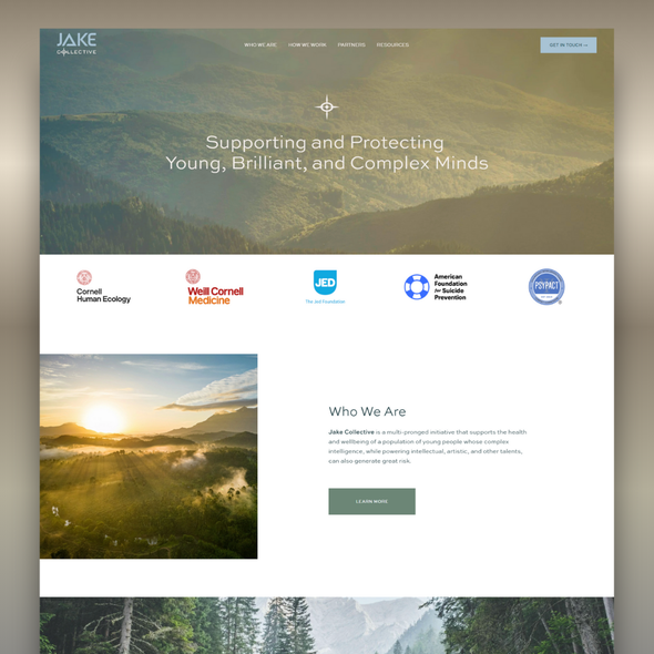 JavaScript design with the title 'Branding + Custom Startup for Jake Collective'