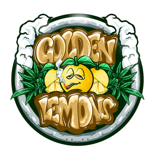 Marijuana artwork with the title 'Golden Lemon Cannabis Design Concept'