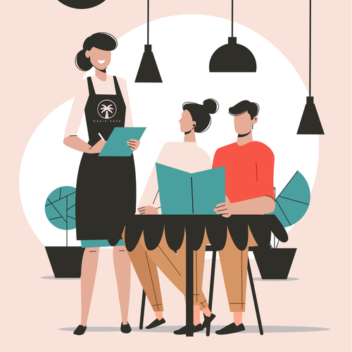 Restaurant artwork with the title 'Restaurant illustration - for server training'