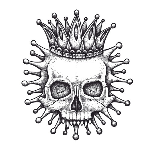 Ink artwork with the title 'Covid-19 Skull Illustration'