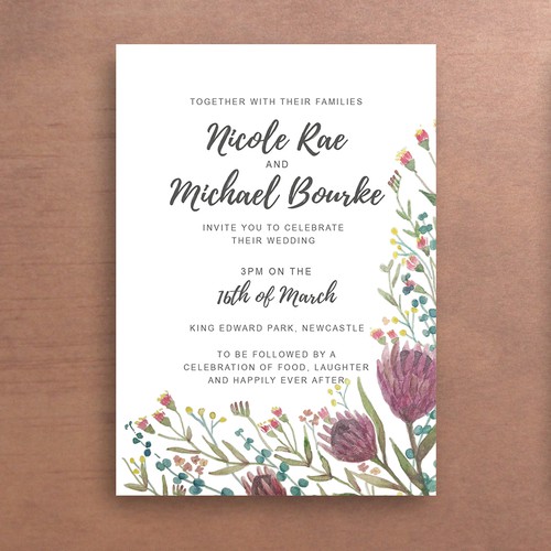 Australian design with the title 'Australian native flower wedding invite'