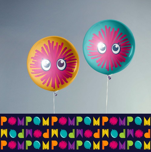 Balloon design with the title 'Logo and Brand Guide for Pom Pom Play & Party'