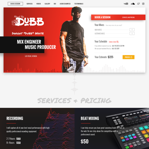 Music website with the title 'Single page website for recording producer'