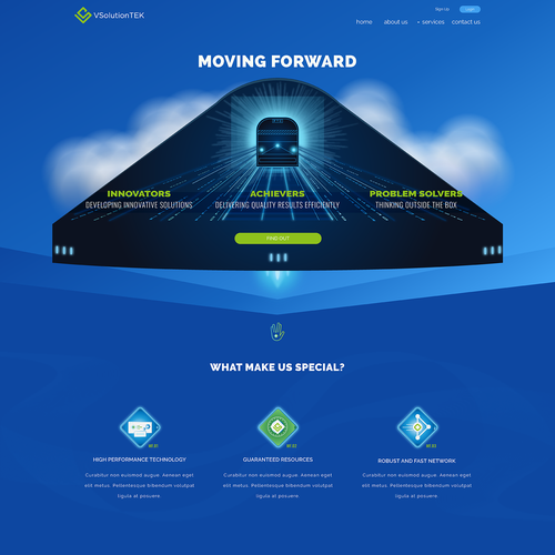 Cloud website with the title 'Comic theme Webdesign for vsolutiontek'