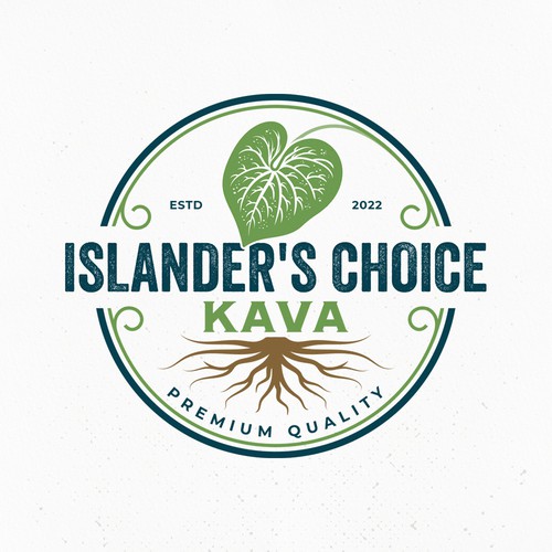 Tree root logo with the title 'Kava root powder supplement logo design'