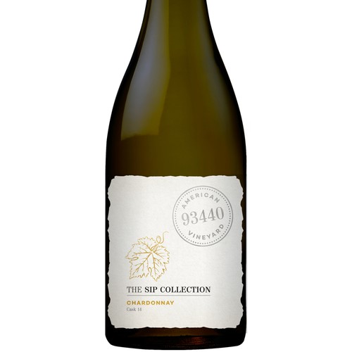White wine label with the title 'The Sip Collection, Chardonnay'