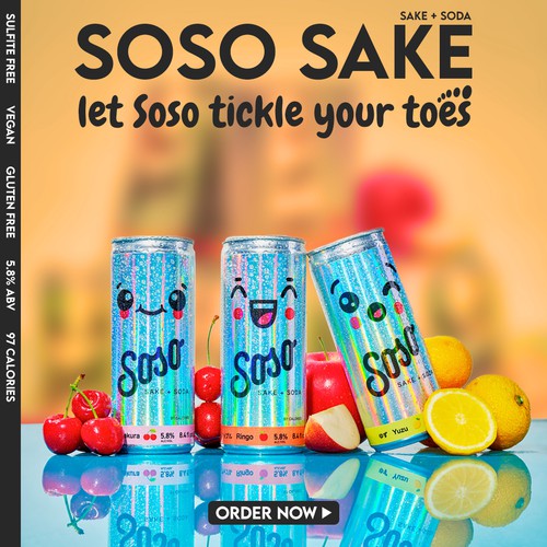 Content design with the title 'Soso Sake - Facebook and Instagram Ad Design'