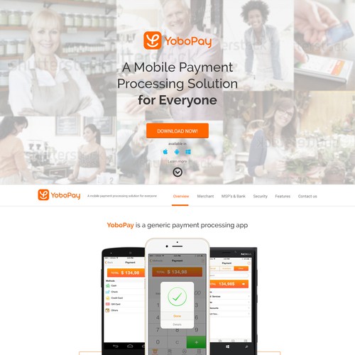 Application website with the title 'YoboPay Mobile Payment Processing Solution'