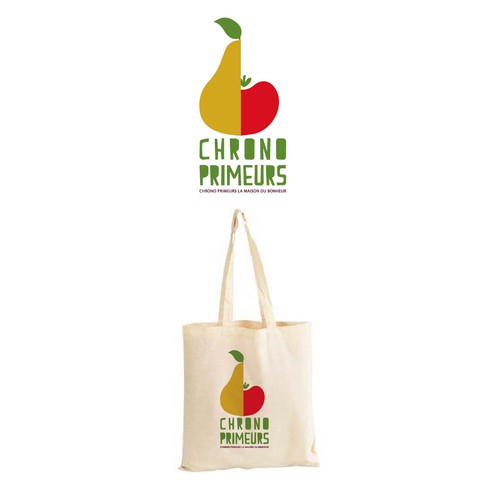 Fruit logo with the title 'création d'une illustration afin répresenter le bonheur de manger des fruits et legumes frais'