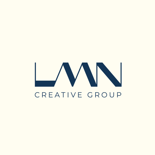 White and yellow logo with the title 'LMN Creative Group: Modern Geometric Monogram'