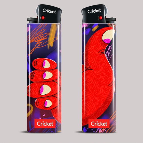 Product design illustration with the title 'Cricket Lighter design'
