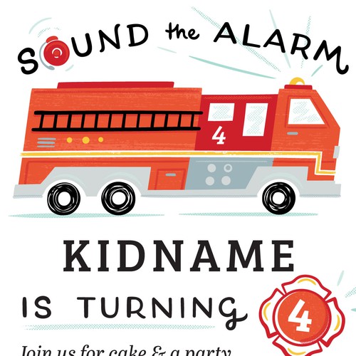 Firefighter design with the title 'kid's birthday invite – 'sound the alarm''