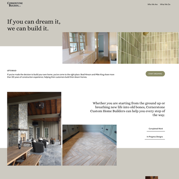 Home builder design with the title 'Timeless Homes with Cornerstone Builders'