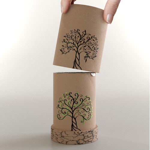 Cardboard design with the title 'Interactive natural & organic packaging design'