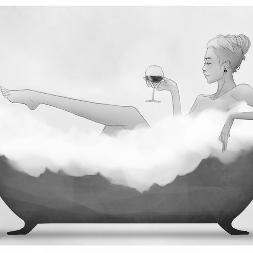 Wine illustration with the title 'girl in a bathtub'
