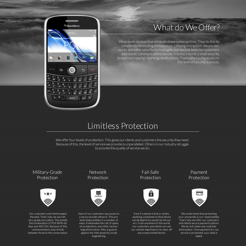 Mobile app website with the title 'Website for privacy company'