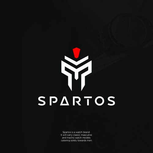 Spartan helmet logo with the title 'masculine logo for luxury watch'