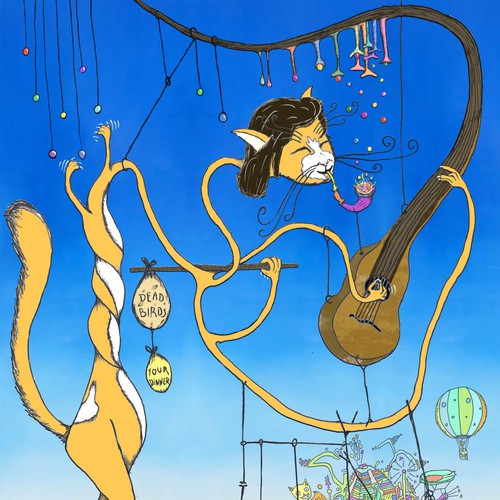 Guitar artwork with the title 'Townes the Cat needs to be illustrated for my girlfriend's birthday!'