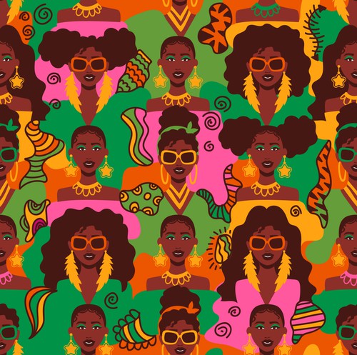 Paper design with the title 'Textile Design Patterns for African American women'