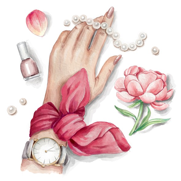 Hand artwork with the title 'Watercolor fashion illustrations'