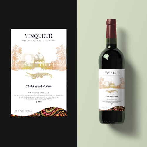 Classic label with the title 'Label for Côte d'Ivoire wine - Vinqueur'