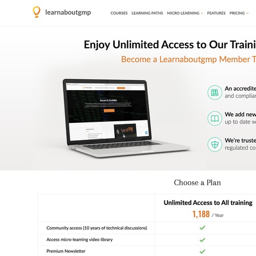 Pricing page design with the title 'Learnabougmp Pricing page'