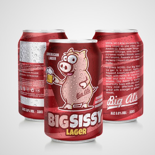 Beer can design with the title 'Label for Big Sissy Lager'