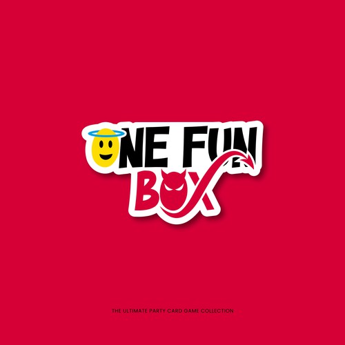 Card game design with the title 'Iconic Logo for One Fun Box - The Ultimate Party Card Game Collection'